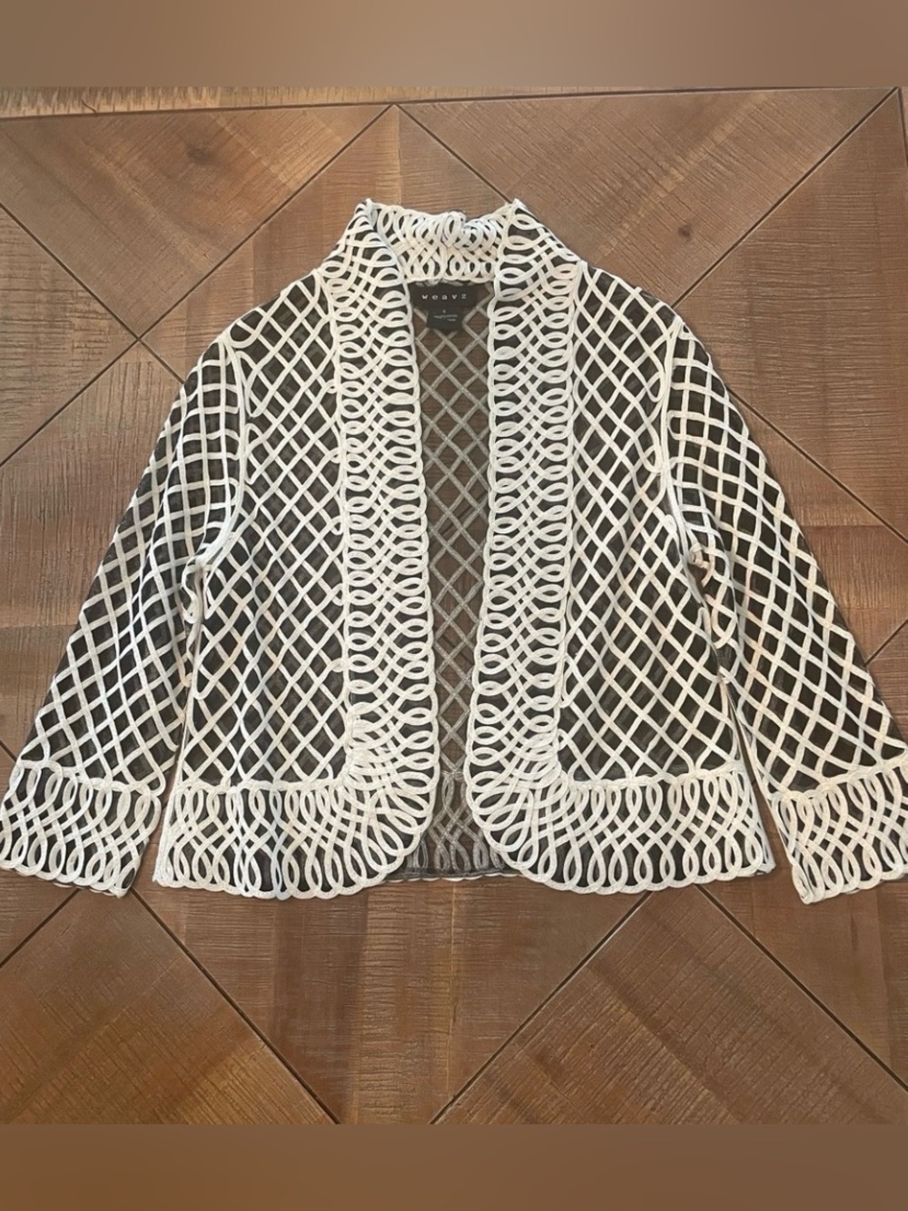 Weavz Crochet Lace Open Front Cardigan Shrug White Lattice